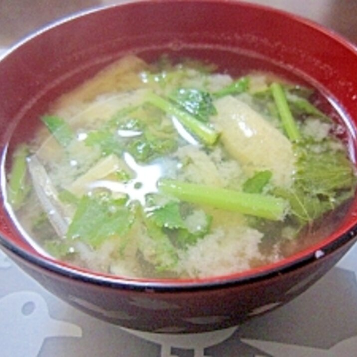 和朝食！大根の葉と油揚げのお味噌汁